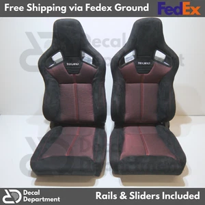 Set of 2 Reclinable Slider Seats For Recaro Seat Red Black + Rails & Slider - Picture 1 of 2