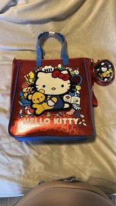 Loungefly Sanrio Hello Kitty Chenille Patch Red Metallic Tote Bag Coin Purse Set - Picture 1 of 10