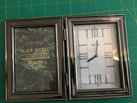 Bulova Desk Photo Frame Clock - Black Nickel Cover