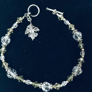Vintage Armband Sterlingsilber geschliffener Kristall Knebelverschluss Eichenblatt 8" - Bild 1 von 2