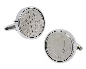 2015 Head & Tail 5 Pence Münzen Set in Silberfassung Männer Geschenk Manschettenknöpfe direkt - Bild 1 von 9