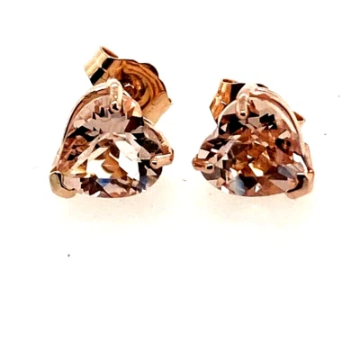Natural Heart Shape Peach Morganite Stud Earrings 14k Rose Gold 2.78Ct - Image 1 of 4