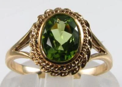 9CT 9K GOLD  PERIDOT SOLITAIRE 8mm x 6mm  ART DECO INS RING FREE RESIZE - Image 1 of 4