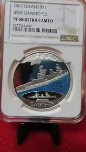 2007 tuvalu Battle Ship Boat USSR Sevastopol Navy .999 Silver Coin 1 oz ngc pr68 - Picture 1 of 6