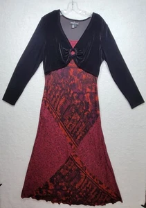 Vintage Carole Little Fairy Artsy Maxi Dress Size 14 Red Velvet Cardigan Overlay - Picture 1 of 12