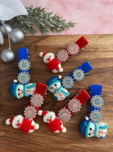 4pc Cute Snowman Christmas Bow Hair Clips For Girls,Winter Hair Head Accessories - Picture 1 of 11