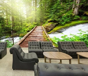 3D Waterfall Bridge ZHU4783 Wallpaper Wall Mural Removable Self-adhesive Zoe - Picture 1 of 5