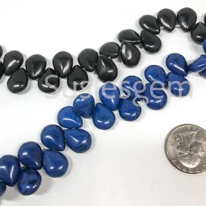 Blue / Black Howlite turquoise teardrop beads 11x15mm. Sidedrilled Howlite beads - Picture 1 of 3