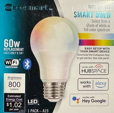 EcoSmart  60-Watt Smart - A19 - Color Change CEC LED Light Bulb with Voice Alexa - Image 1 of 4