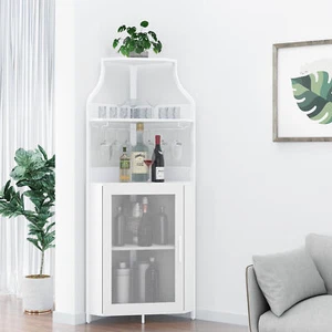 Bar Cabinet Tower Wine Liquor Open Storage Display Rack with Barn Door - Picture 1 of 11