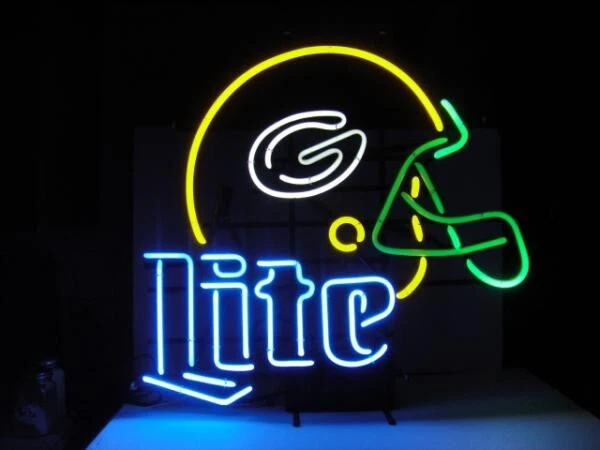 US STOCK Miller Lite Beer Green Bay Packers Helmet 20"x16" Neon Sign Lamp Xmas