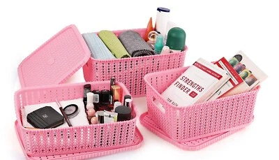 Storage Rectangular  Basket with Lid Plastic Knit Style  Multipurpose - Image 1 of 4