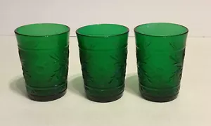 Vintage Set of 3 Anchor Hocking Forest Green 4” Sandwich Glasses Mid Century - Picture 1 of 7