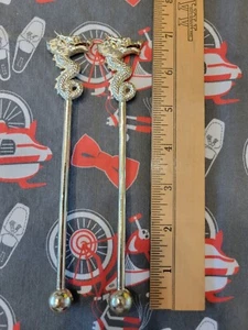 Vintage Hotel Bar Casino Gold Chinese Dragon Swizzle Stick Drink Stirrers - Picture 1 of 4