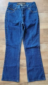 Vintage 80s 90s No Excuses Med Wash Jeans Yellow Rhinestones Sz 5/6 W28 L29 J139 - Picture 1 of 9