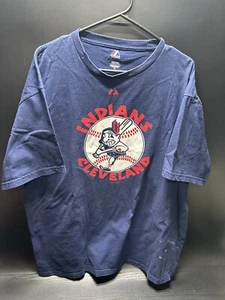 Cleveland Indians blaues T-Shirt Erwachsene XL Chief Wahoo Majestic - Bild 1 von 9