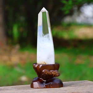 2LB Rare Natural Clear Quartz Obelisk Crystal Tower Decor Point + Stand - Picture 1 of 24