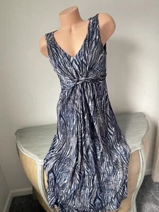 Christopher Banks Maxi Midi Dress sz 6 M Coastal Animal Blue Stripe Knot Waist V - Picture 1 of 6