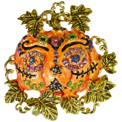 Kirks Folly Sugar Skull Pumpkin Pin Pendant     goldtone    - Image 1 of 3