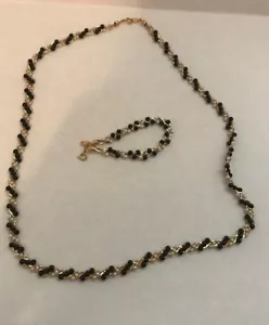 Juego de collar y pulsera vintage Premier Designs tono dorado 28" blanco y negro - Imagen 1 de 4