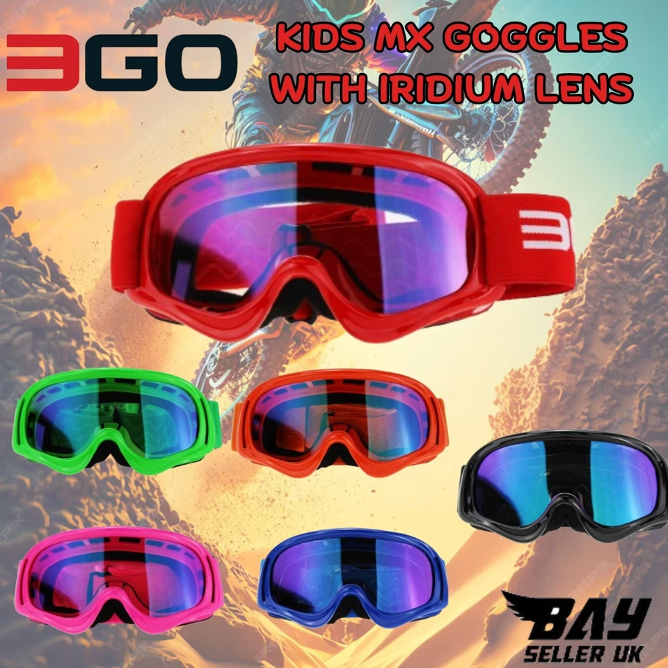 3GO Motocross Goggles Motorcycle Bike Kids QUAD BMX MX ATV Junior Moto Children