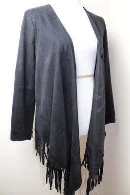 CHAQUETA LIGERA DELANTERA DRAPEADA CON FLECOS NEGROS GAMUZA SINTÉTICA MALVA MW PARA MUJER TALLA S* Foto 1 de 4