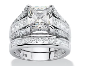 PRINZESSSCHLIFF CZ 2 STÜCK RING PLATIN STERLINGSILBER 6 7 8 9 10  - Bild 1 von 2