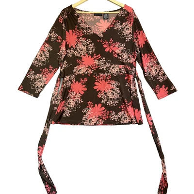 Top elástico Apostrophe para mujer grande marrón rosa floral jersey tejido Y2K Babydoll Foto 1 de 4
