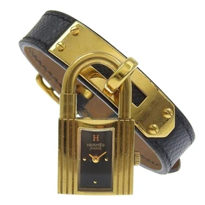 HERMES Kelly Uhr Uhren schwarz Zifferblatt vergoldet Gold/Leder Quarz Analog Dis... - Bild 1 von 8