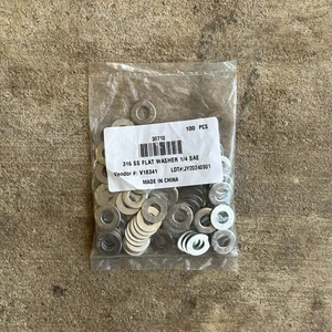 (Qty 100) 1/4" Grade 316 Stainless Steel Flat Washer GRADE 316 - Picture 1 of 2