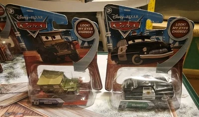 Disney Pixar Cars Diecast Lenticular Eyes Sheriff 46 + Pit Crew Sarge 116 New - Image 1 of 4