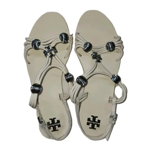 Tory Burch Sandalen Größe 7,5 Capri flache Riemchen elfenbeinfarben und silber Damenschuhe - Bild 1 von 8