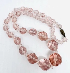 Art Deco Halskette facettiert rosa Kristall Glasperlen Vintage Schmuck - Bild 1 von 7