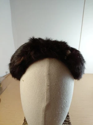 Vintage Mink or Fox Fur Fascinator Hat With Beautiful Hat Pin.  - Image 1 of 4