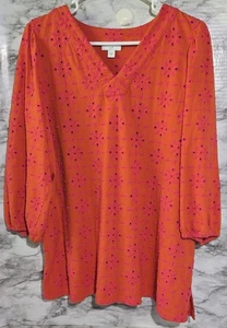 Camicetta donna J Jill media stile tunica contadina cotone scollo a V manica 3/4 occhiello - Foto 1 di 7