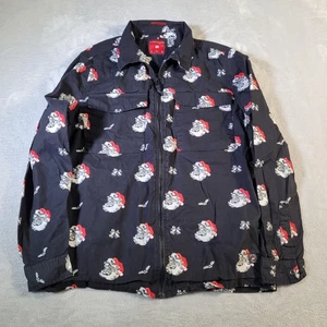 Denim & Flower Hemdjacke Herren Medium schwarz Santa Weihnachten Urlaub Reißverschluss Druck - Bild 1 von 15