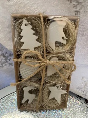 NIB Crate & Barrel White Porcelain Wine Charms Set Of 6 Christmas - Image 1 of 3