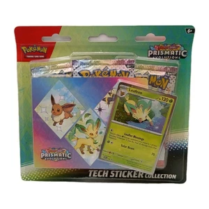 Prismatic Evolutions Tech Sticker Collection  Pokémon Leafeon 3 Packs Included - Foto 1 di 2