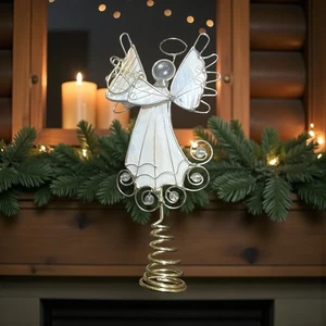 Vintage Capiz Shell Angel Christmas Tree Topper Pearlescent Gold Tone - Picture 1 of 8