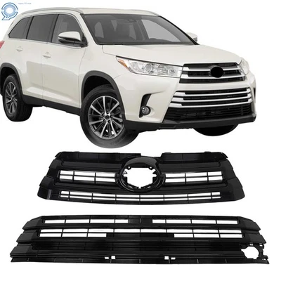 For Toyota Highlander 2018-2019 Front Upper+Lower Grille Gloss Black Plastic Foto 1 de 4