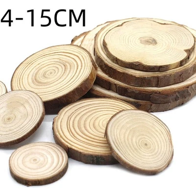 4-15CM Natural Wood Slices Discs Pine Wooden Circle with Tree Bark Log Craft DIY - Image 1 of 4