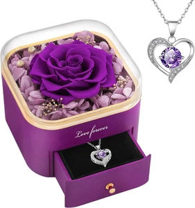 Birthday Gifts for Women Mom Preserved Real Rose with Necklace Eternal Roses Fre - Picture 1 of 12