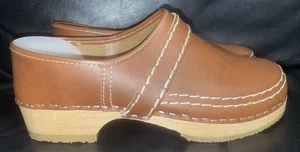 DAMEN GRÖSSE 5 EU 38 SIMSON HOLLÄNDISCH HOLZ UND BRAUN LEDER ORTHOPÄDISCHE CLOGS NEU - Bild 1 von 10