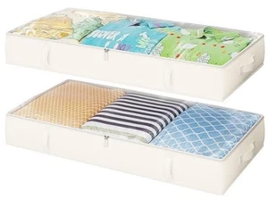 Tidycorner -set 2 contenitori sotto letto -tessuto lino-top plastica-crema - Foto 1 di 4