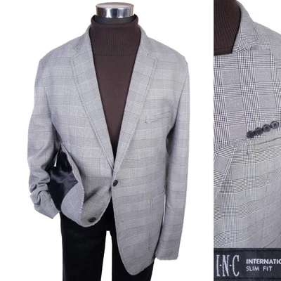 INC Hombres Blazer Abrigo Deportivo Dos Botones Chaqueta Informal Talla 3XL (50L) Gris a Cuadros Foto 1 de 4