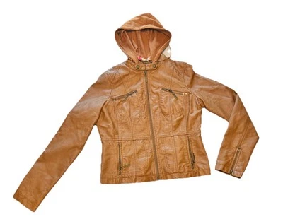 Jou Jou Women’s Cropped Faux Leather Jacket, Size Large With Detachable Hood - Image 1 of 4