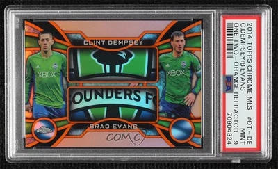 2014 Chrome MLS Retail Orange Refractor /75 Clint Dempsey Eddie Johnson PSA 9 - Image 1 of 2
