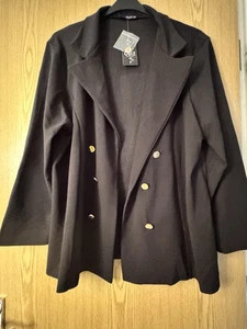 Quiz new BNWT Black Stretch Blazer Gold Button Smart Evening Workwear Size 22 - Picture 1 of 8
