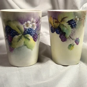 Antique Tirschenreuth Bavaria Germany Porcelain Cups Handpainted Blackberries - Picture 1 of 9