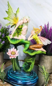 Green Pixie Tribal Fairy Sharing Thoughts with Buddy Elf by Lily Pond Figurine - Picture 1 of 7